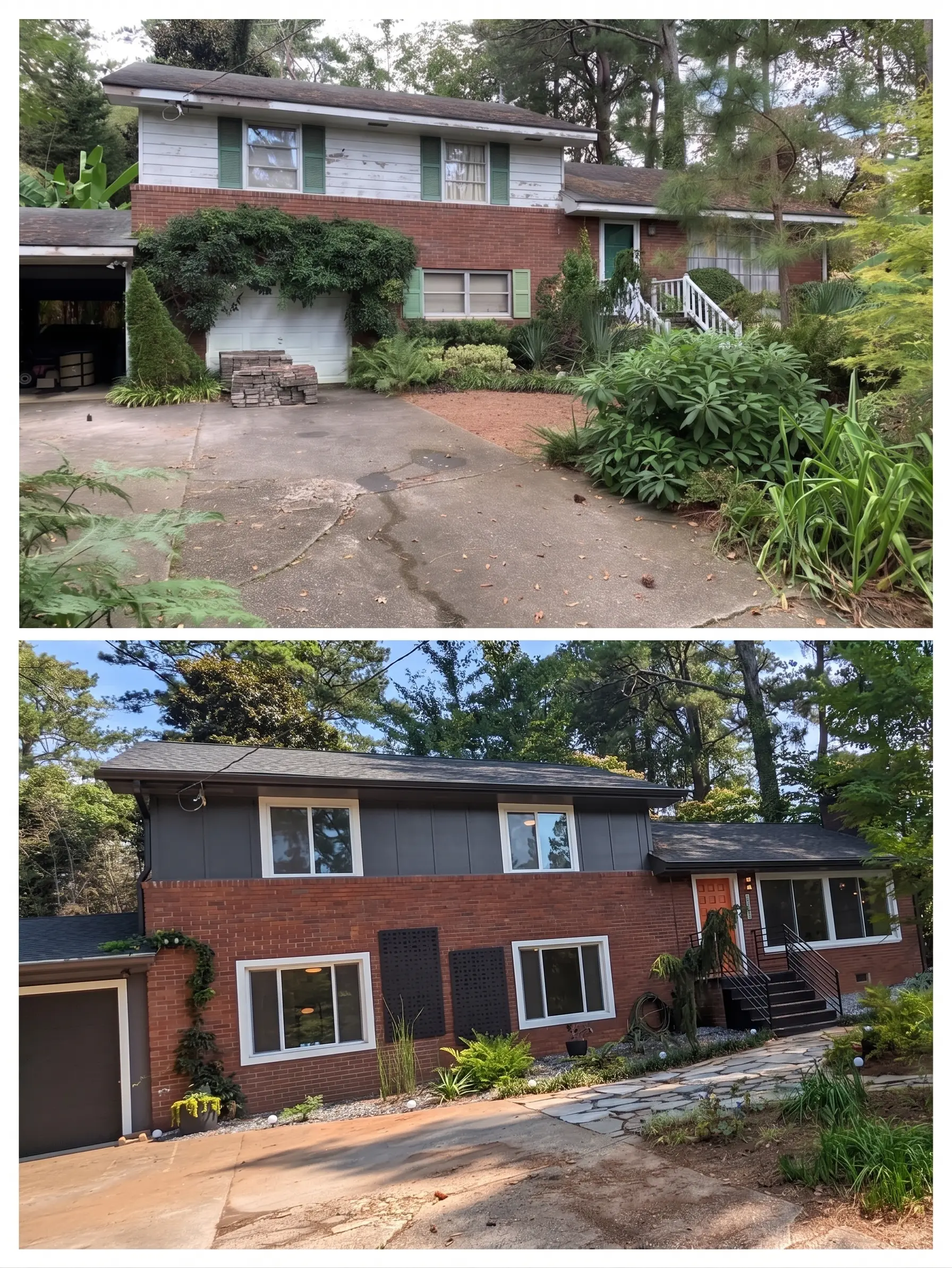 Mid-century split-level home with new siding and gutters